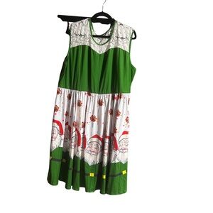 4X Christmas Santa Print Lace Yoke Holiday Dress